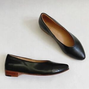 Zou Xou 10 glove flat slip on pointed toe leather stacked‎ heel handmade classic